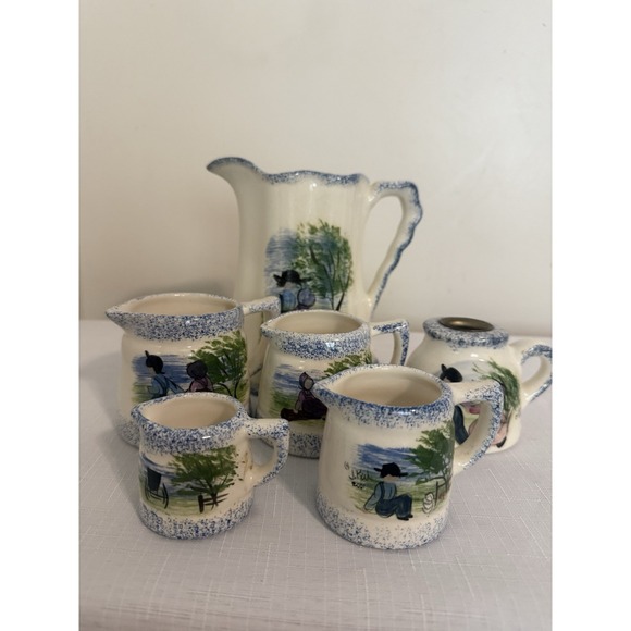 Vintage Jeanne Koch Amish Folk Art‎ Pitcher With Measuring Cups - Picture 2 of 16